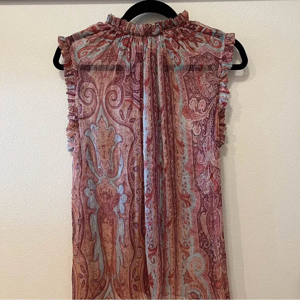 Zimmerman 100% silk floral tank with ruffled detail on neck and sleeve size 2 - Picture 2 of 4